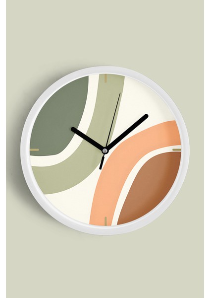 Soyut Tasarım Modern Duvar Saati - 30CM - Önü Camlı Beyaz Kasa - Sessiz Mekanizma