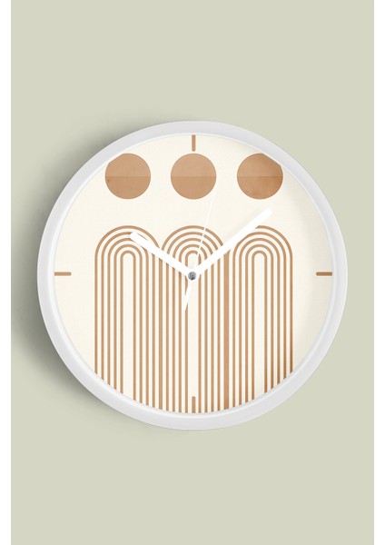 Soyut - Bohem - Geometrik Temalı Modern Duvar Saati - 30CM - Önü Camlı Beyaz Kasa - Sessiz Mekanizma