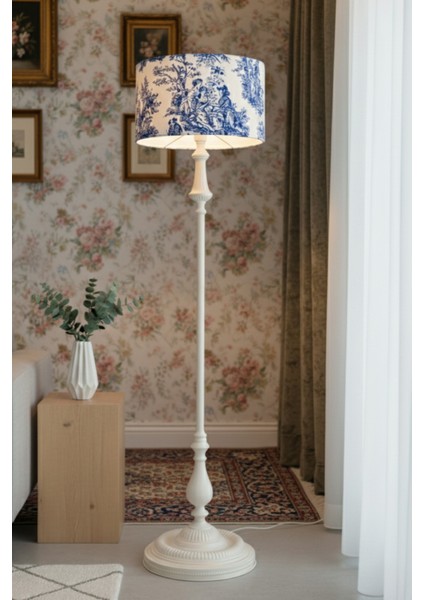 Vintage Mavi Tole De Jouy Bej Metal Ayak Lambader modelleri