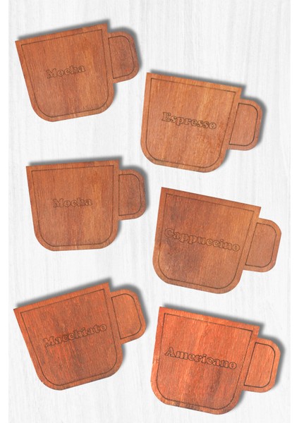 Kahve Isimli 6’lı Fincan Formu Ahşap Bardak Altlığı Seti – Standlı fırsatları