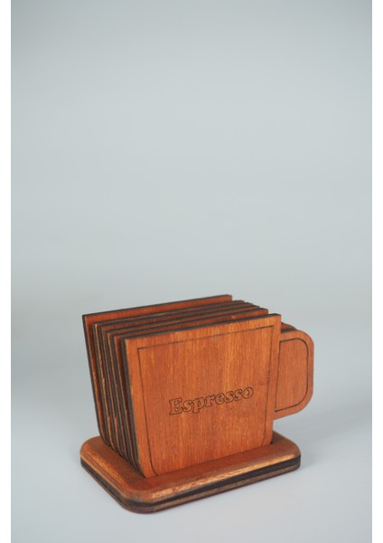 Kahve Isimli 6’lı Fincan Formu Ahşap Bardak Altlığı Seti – Standlı indirimleri