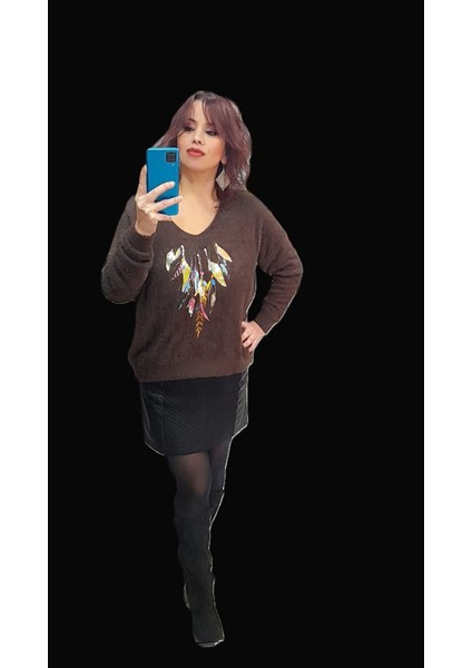 Ithal Tüy Desen Yaldızlı Yün Kazak