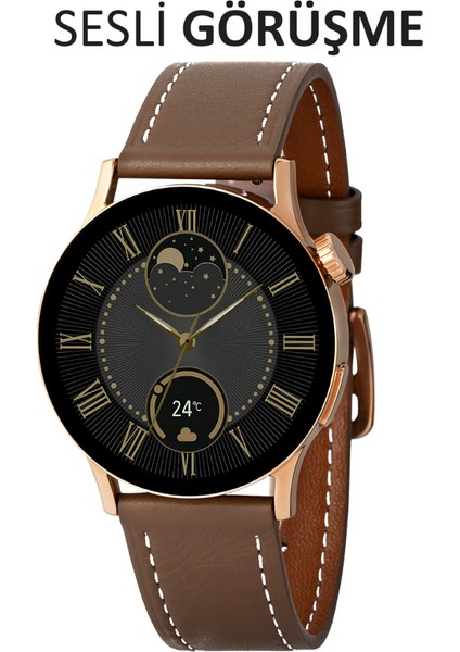 LW38 Gold Kasa 38 mm Kahverengi Kordon Akıllı Saat Sesli Görüşme Özellikli modelleri