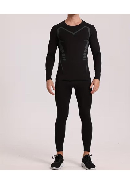 Erkek Fitness Seti Iki Parçalı Elastik Hızlı Kuruyan Uzun Kollu T-Shirt+ Tayt Pantalon , Erkek Spor Giyim modelleri