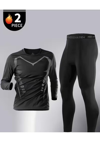 Erkek Fitness Seti Iki Parçalı Elastik Hızlı Kuruyan Uzun Kollu T-Shirt+ Tayt Pantalon , Erkek Spor Giyim indirimleri