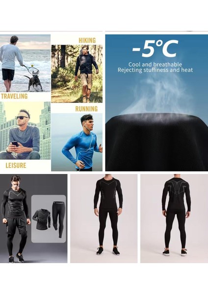 Erkek Fitness Seti Iki Parçalı Elastik Hızlı Kuruyan Uzun Kollu T-Shirt+ Tayt Pantalon , Erkek Spor Giyim