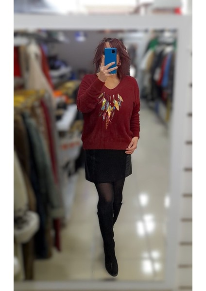 Ithal Tüy Desen Yaldızlı Yün Kazak