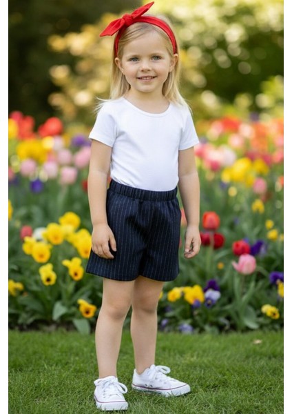 Kız Çocuk Çizgili Jean Şort