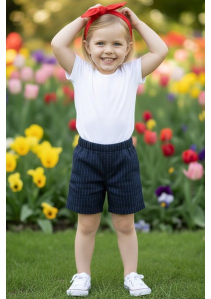 Kız Çocuk Çizgili Jean Şort modelleri