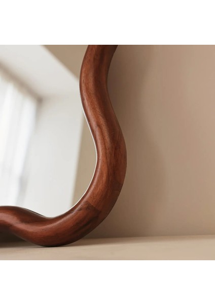 Koyu Ahşap Dalgalı Retro Duvar Aynası 100CM x 70CM modelleri