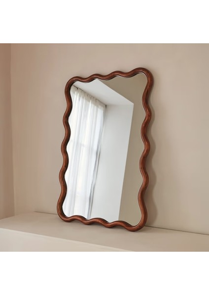 Koyu Ahşap Dalgalı Retro Duvar Aynası 100CM x 70CM