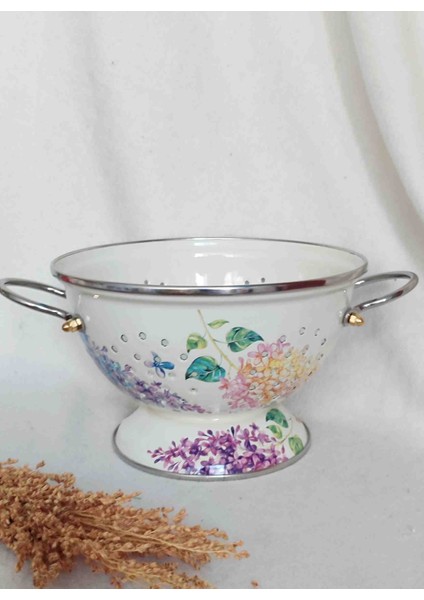 Sümbül Emaye Retro Süzgeç Kevgir Meyvelik 22 cm Çap