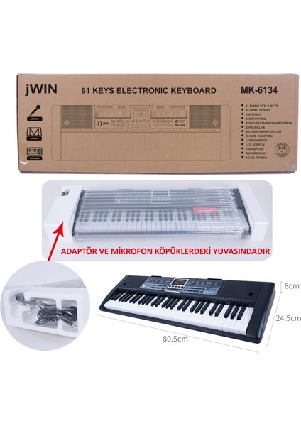 MK-6134 61 Tuşlu Elektronik Org (Mikrofon ve Adaptör Hediye)