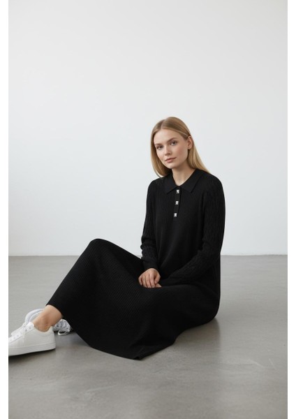 Kadın Merserize Kumaş Düğme Aksesuarlı Triko Elbise - MDS005555ELBS fiyatları