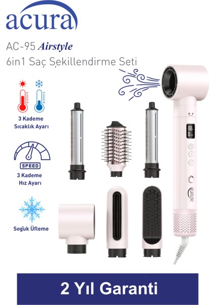 Ac-95 Airstyle Negatif Iyonlu 6in1 Saç Şekillendirme ve Kurutma Seti
