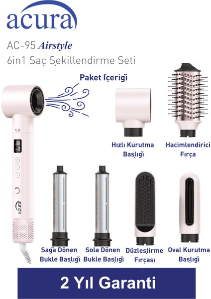 Ac-95 Airstyle Negatif Iyonlu 6in1 Saç Şekillendirme ve Kurutma Seti fırsatları