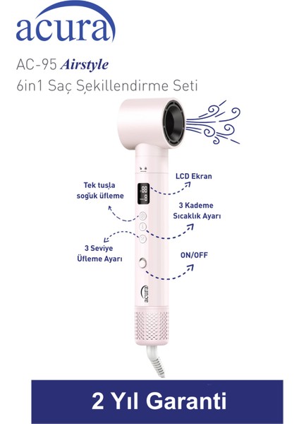 Ac-95 Airstyle Negatif Iyonlu 6in1 Saç Şekillendirme ve Kurutma Seti indirimleri
