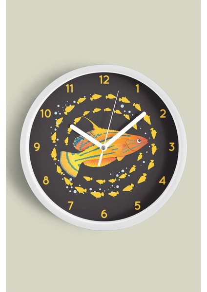 Sevimli Balık Tasarımı Çocuk Odası Duvar Saati - 30CM - Önü Camlı Beyaz Kasa - Sessiz Mekanizma
