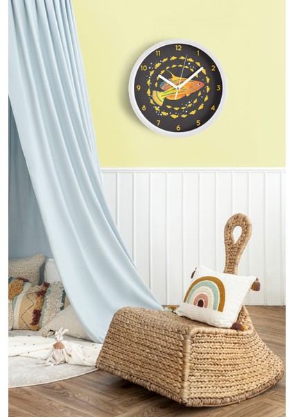 Sevimli Balık Tasarımı Çocuk Odası Duvar Saati - 30CM - Önü Camlı Beyaz Kasa - Sessiz Mekanizma fiyatları