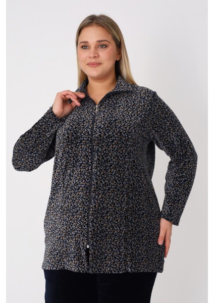 Çiçek Desenli Pamuklu Kadife Balıkçı Yaka Kadın Büyük Beden Eşofman Takımı fiyatları