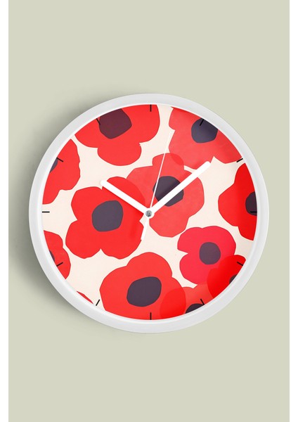 Soyut Renkli Çiçek Temalı Modern Duvar Saati - 30CM - Önü Camlı Beyaz Kasa - Sessiz Mekanizma