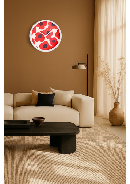 Soyut Renkli Çiçek Temalı Modern Duvar Saati - 30CM - Önü Camlı Beyaz Kasa - Sessiz Mekanizma fiyatları