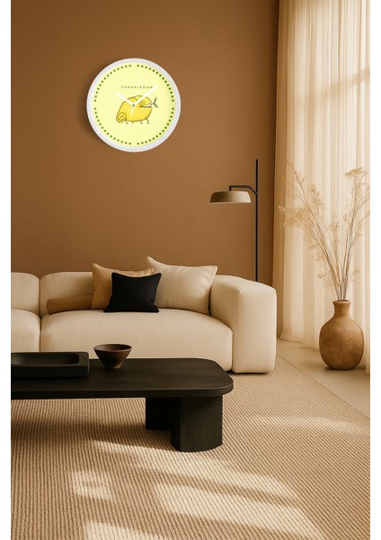 Sevimli Limon Bukalemun Modern Duvar Saati - 30CM - Önü Camlı Beyaz Kasa - Sessiz Mekanizma fiyatları