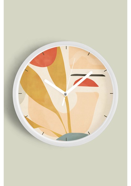 Soyut - Bohem - Geometrik Temalı Modern Duvar Saati - 30CM - Önü Camlı Beyaz Kasa - Sessiz Mekanizma