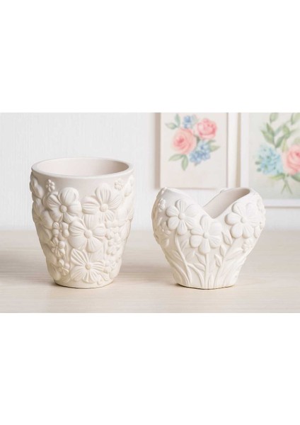 2'li El Yapımı Çiçek Tasarımlı Saksılık - Handmade Taş Tozu Sukulent Mumluk Dekoratif Biblo 8 cm fiyatları