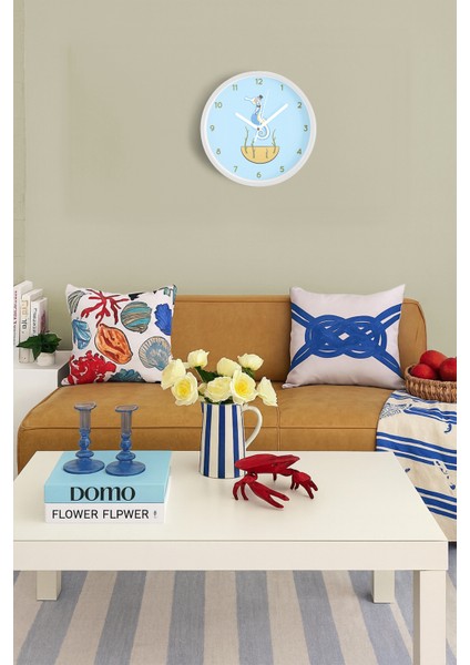 Sevimli Denizatı Modern Çocuk Odası Duvar Saati - 30CM - Önü Camlı Beyaz Kasa - Sessiz Mekanizma fiyatları