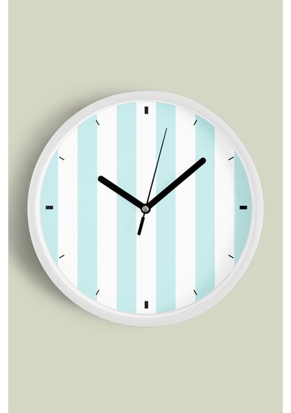 Dikey Çizgili Tasarım Modern Duvar Saati - 30CM - Önü Camlı Beyaz Kasa - Sessiz Mekanizma
