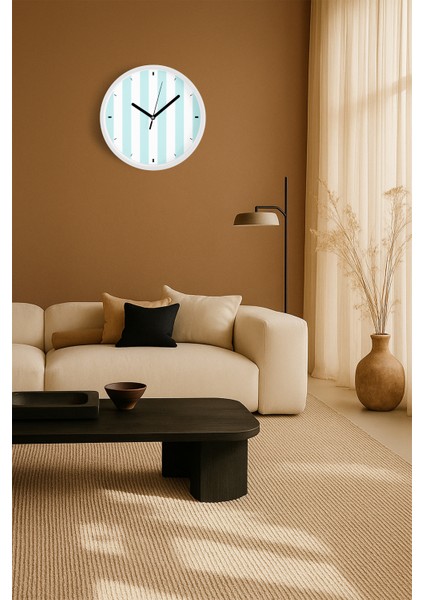 Dikey Çizgili Tasarım Modern Duvar Saati - 30CM - Önü Camlı Beyaz Kasa - Sessiz Mekanizma fiyatları