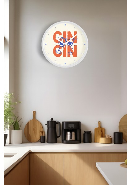 Kokteyl - Kadeh Görseli Tasarım Modern Duvar Saati - 30CM - Önü Camlı Beyaz Kasa - Sessiz Mekanizma fiyatları