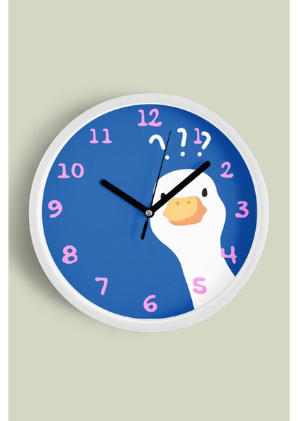 Sevimli Kaz / Ördek Modern Duvar Saati - Çocuk Odası Duvar Saati - 30CM - Önü Camlı Beyaz Kasa