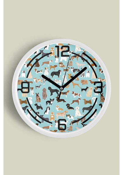 Sevimli Köpek Temalı Modern Duvar Saati - 30CM - Önü Camlı Beyaz Kasa - Sessiz Mekanizma