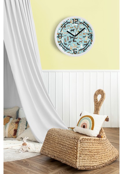 Sevimli Köpek Temalı Modern Duvar Saati - 30CM - Önü Camlı Beyaz Kasa - Sessiz Mekanizma fiyatları