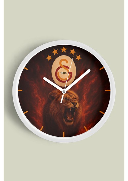 Galatasaray Tasarımlı Modern Duvar Saati - 30CM - Önü Camlı Beyaz Kasa - Sessiz Mekanizma