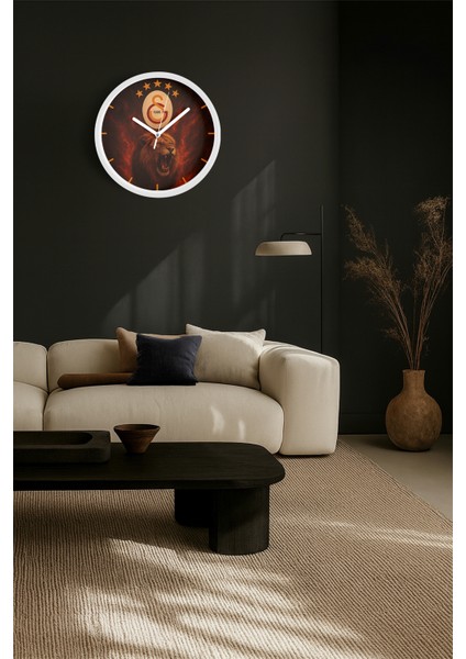 Galatasaray Tasarımlı Modern Duvar Saati - 30CM - Önü Camlı Beyaz Kasa - Sessiz Mekanizma fiyatları