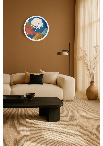 Soyut Doğa Manzara Temalı Modern Duvar Saati - 30CM - Önü Camlı Beyaz Kasa - Sessiz Mekanizma fiyatları