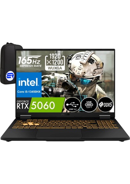 Tuf F16 FX608JM-RV075 I5-13450HX 16GB 512GB SSD RTX5060 115W 16'' Fhd+ Wuxga 165Hz WIN11 Pro + Elektropasaj Çanta