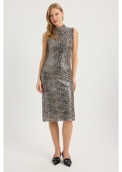 Leopar Desenli Elbise