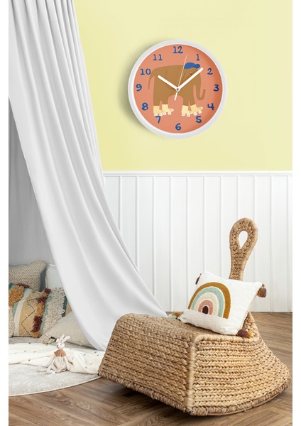 Paten Kayan Sevimli Fil Çocuk Odası Duvar Saati - 30CM - Önü Camlı Beyaz Kasa - Sessiz Mekanizma fiyatları