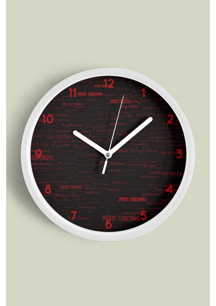 Modern Yazılı Tasarım - '' Merry Christmas '' Duvar Saati - 30CM - Önü Camlı Beyaz Kasa