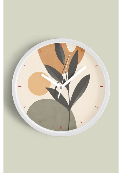 Soyut - Bohem Modern Duvar Saati - 30CM - Önü Camlı Beyaz Kasa - Sessiz Mekanizma
