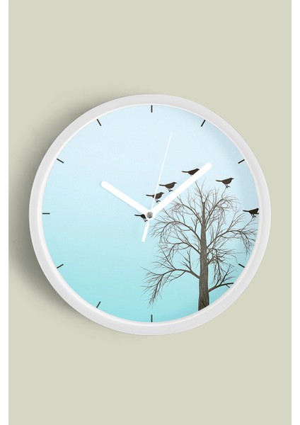 Doğa Manzara Temalı Modern Duvar Saati - 30CM - Önü Camlı Beyaz Kasa - Sessiz Mekanizma