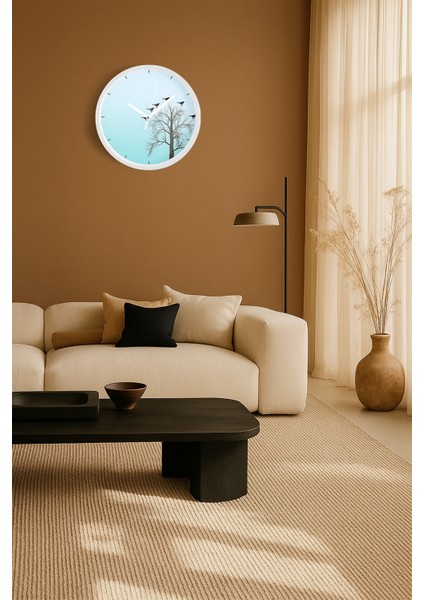 Doğa Manzara Temalı Modern Duvar Saati - 30CM - Önü Camlı Beyaz Kasa - Sessiz Mekanizma fiyatları