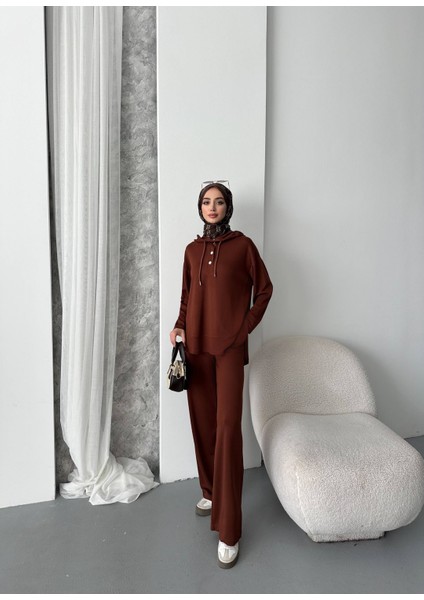 Kadın Oysho Kumaş Tesettür Alt Üst Takım - Kahverengi
