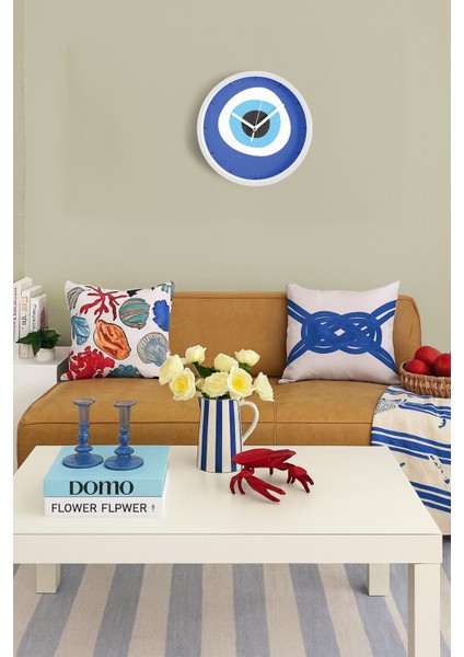Nazar Boncuğu Modern Duvar Saati - 30CM - Önü Camlı Beyaz Kasa - Sessiz Mekanizma fiyatları