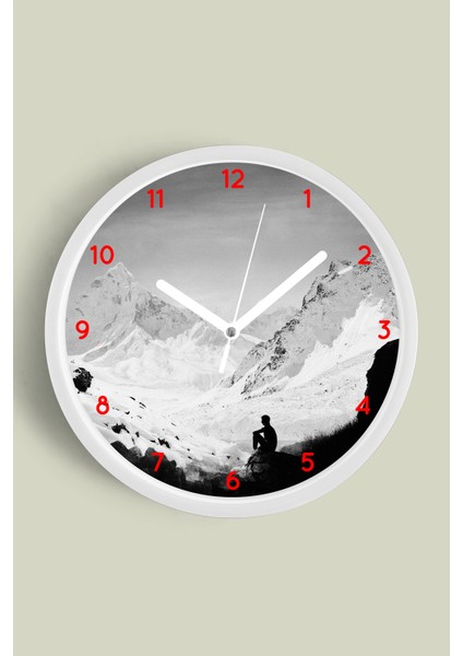 Soyut Doğa Manzara Temalı Modern Duvar Saati - 30CM - Önü Camlı Beyaz Kasa - Sessiz Mekanizma