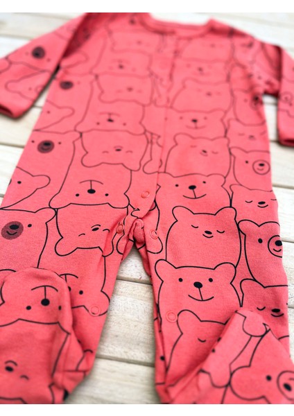 Ayıcıklı Bebek Tulum Çıtçıtlı %100PAMUK 9 Ay-Kırmızı fiyatları